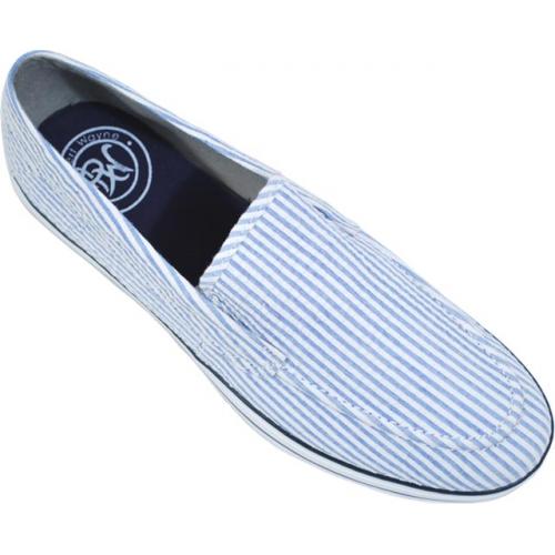 Robert Wayne "Malibu" Sky Blue / White Seer Sucker 100% Linen Casual Loafer Shoes